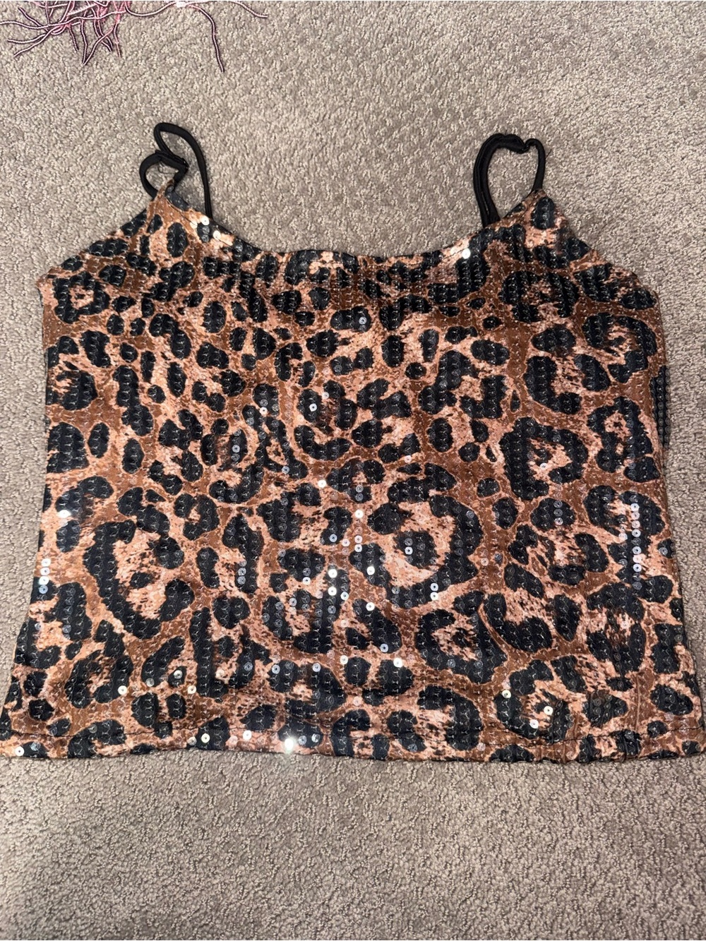 Sequin Leopard Print Cami Tank Top - Brown/Black Size XL womens